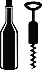 vector corkscrew and wine bottle on white 