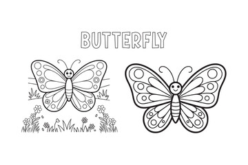 Intricate Butterfly Outline Coloring Page – Black and White Line Drawing for Kids and Adults.