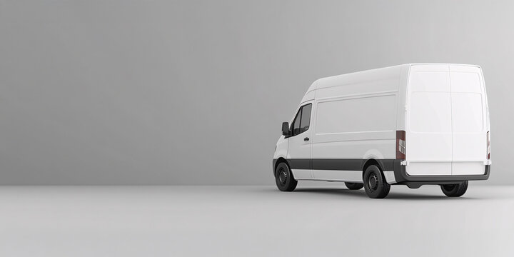 A clean white van mockup against a simple grey background,