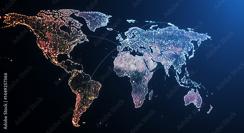 Wall mural world map global connection network