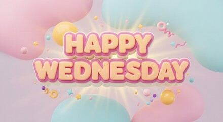 Happy Wednesday Graphic with Pastel Colors and Cute Decorations