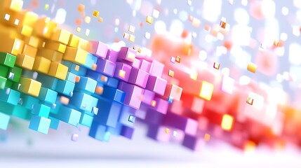 Vibrant Rainbow Pixel Cubes Abstract Background
