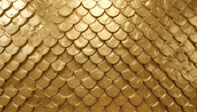 Polished Gold Wall Background with Fish Scale Tile and Luxurious 3D Blocks for Elegant Interior and Design Renders