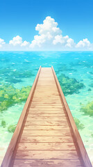 Fototapeta premium Tranquil Wooden Pier Extends into a Serene Tropical Ocean