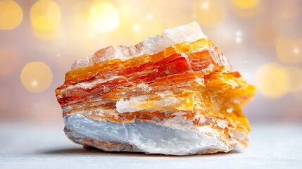 Vibrant Red Yellow and Blue Layered Stone on Smooth Surface