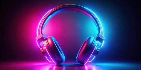 A futuristic pair of neon glowing headphones with a vibrant electro house music cover album design, featuring bright pink and blue hues with pulsing lights, glow, album art