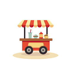 Cute Food Cart Illustration, Street Food - Flat design
