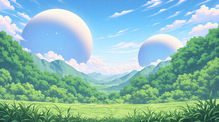 Obraz premium Serene Landscape with Floating Planets