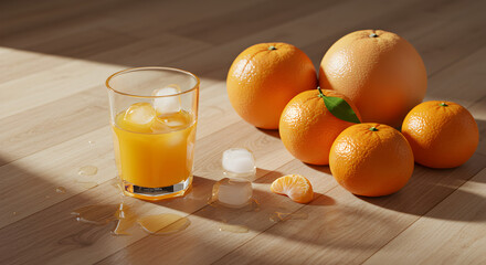 Refreshing Orange Juice with Fruit: Summer Drink Photography
