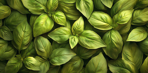 Fresh Green Basil Leaves Close Up Texture Background