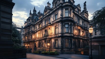 Fototapeta premium Grand Victorian building at twilight