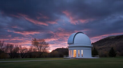 Obraz premium Twilight sky over a modern observatory dome.