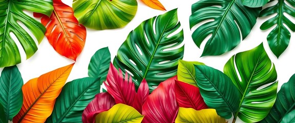 Vibrant tropical leaves, diverse shapes & textures, isolated on white,  green leaf,  isolated