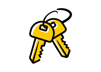 Vector Illustration of Two Yellow Keys Connected by a Black Loop with Jagged Edges and Rectangular Heads – Minimalist Lock and Security Concept