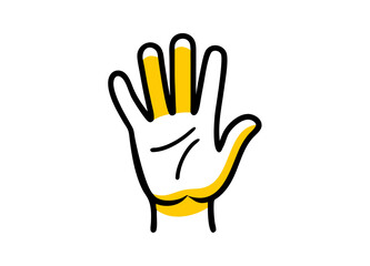 Obraz premium Stylized Vector Illustration of a Human Hand with Black Outlines and Yellow Accents – Minimalist Concept for Gesture, Sign Language, and Expression