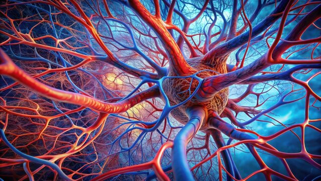 Detailed image of cerebral blood vessels showing increased flow, neurovascular response, vasodilation