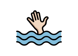 Obraz premium Vector Illustration of a Hand Emerging from Blue Waves, Representing Distress or Drowning – Minimalist Design for Water Safety and Awareness Themes