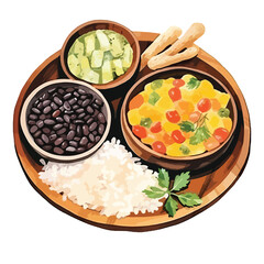 traditional Mexican dish with beans cute watercolors illustration on white background