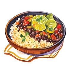 traditional Mexican dish with beans cute watercolors illustration on white background