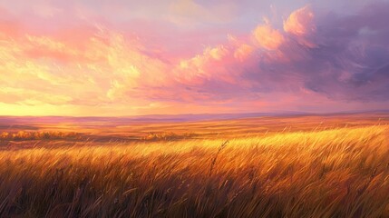 Golden Sunset over a Vast Field