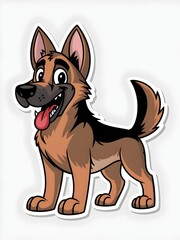 Adorable Cartoon German Shepherd Puppy Dog Sticker Illustration