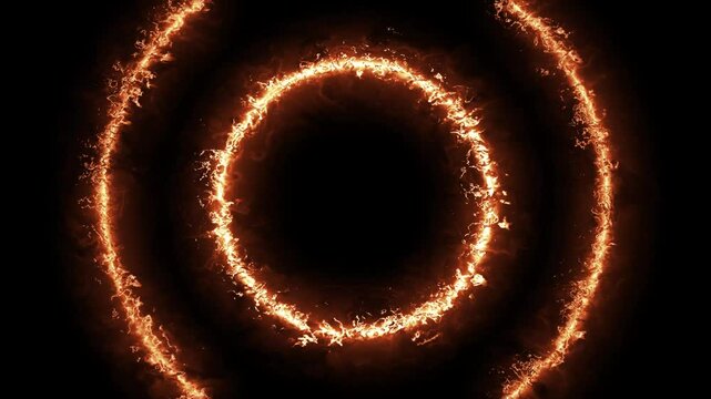 Abstract flame circle explosion energy shockwave on black background for overlay.