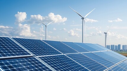 Renewable Energy Landscape: Solar Panels and Wind Turbines solar panels photovoltaic cells ecology