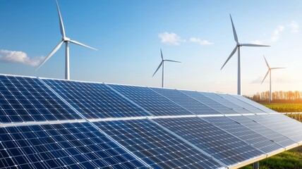 Sustainable Energy Landscape: Solar Panels & Wind Turbines solar panel photovoltaic wind turbine eco