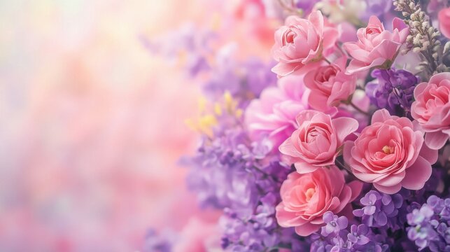 Delicate floral background featuring pink and purple flowers for International Women's Day