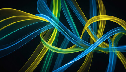 Intertwined Neon Stripes Flowing in the Dark