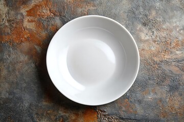 Clean, Empty White Bowl, Matte Texture On Rustic Brown Patina Grunge Style Backdrop