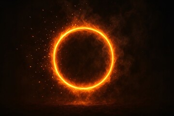 Vibrant Abstract Fire Eclipse with Glowing Orbs