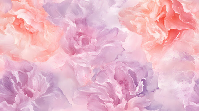 Watercolor peony flower seamless pattern background in soft pink and lavender colors. Abstract floral background.