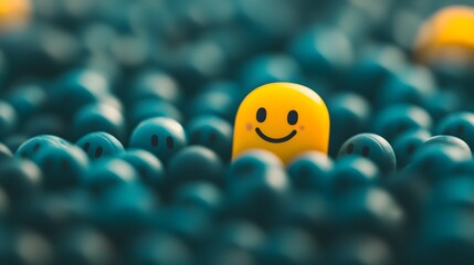 Smiling Face in Crowd, Optimistic Concept, Business Motivation Illustration