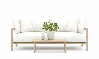 Stylish Minimalist Sofa with Coffee Table and Decorative Plants