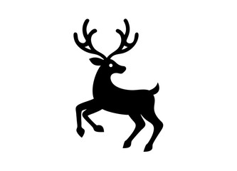 Black Silhouette of a Deer with Majestic Antlers in Leaping Pose – Wildlife Illustration for Nature and Hunting Themes