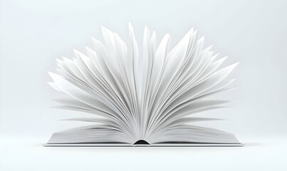 Open Book with Flipping Pages on White Background Minimalist Design