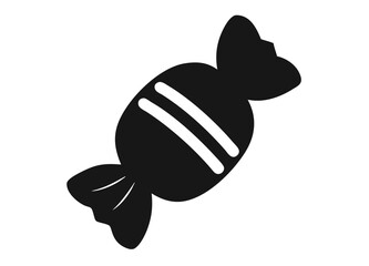 Black and White Silhouette of a Wrapped Candy – Oval Shaped Center with Twisted Ends and Decorative Curved Lines