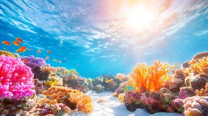 Vibrant Underwater Coral Reef Scene in a Secluded Bay
