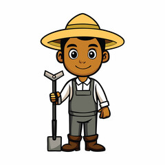 Latin American Male Farmer Silhouette Vector with Shovel and Hat