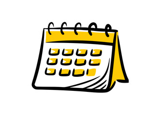 Illustration of a Desk Calendar with Yellow Top and Yellow Squares for Days – Simplistic Spiral-Bound Design for Productivity Themes