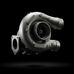 black turbocharger turbine engine part on black background 3d render