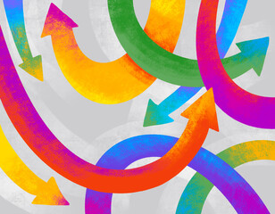 Brightly colored arrows create dynamic patterns on a gray background