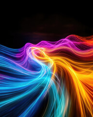 Obraz premium Abstract vibrant swirling lines of neon colors against a black background