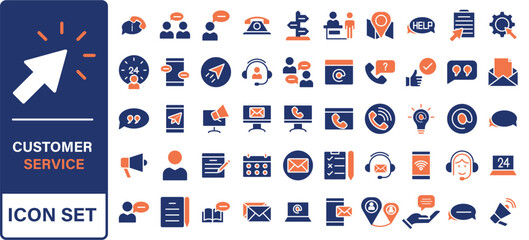 Customer service and support line icons collection. Big UI icon set in a flat design. Thin outline icons pack. Vector illustration