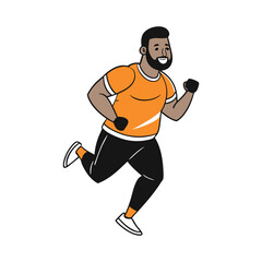 Plus Size Man Running Silhouette Vector in Side View on White