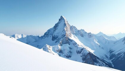 Fototapeta premium Snow-covered mountain peak, stark white landscape, majestic, winter