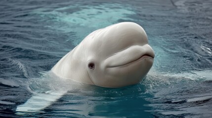 Fototapeta premium Beluga Whale Portrait in Blue Water