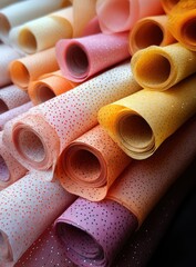 Colorful Paper Rolls with Craft Supplies.