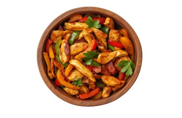 chicken fajita food on wooden plate isolated on white or transparent png